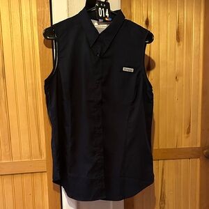 33. Columbia Men's Navy Sleeveless Button Down Shirt